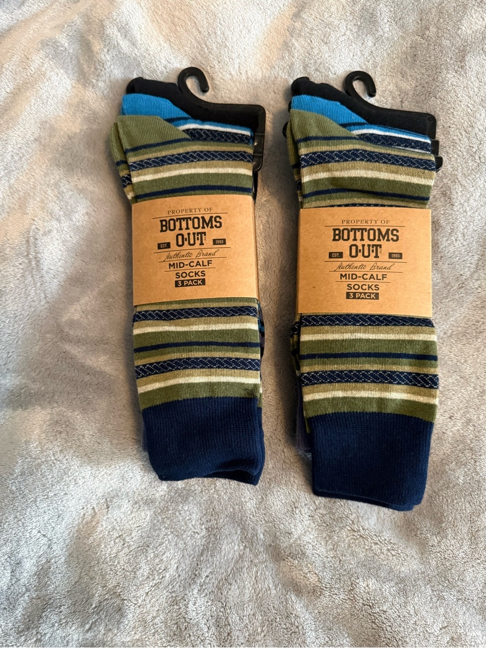 2 packs (6 pairs) Men's Mid-Calf Striped Socks - Olive & Navy